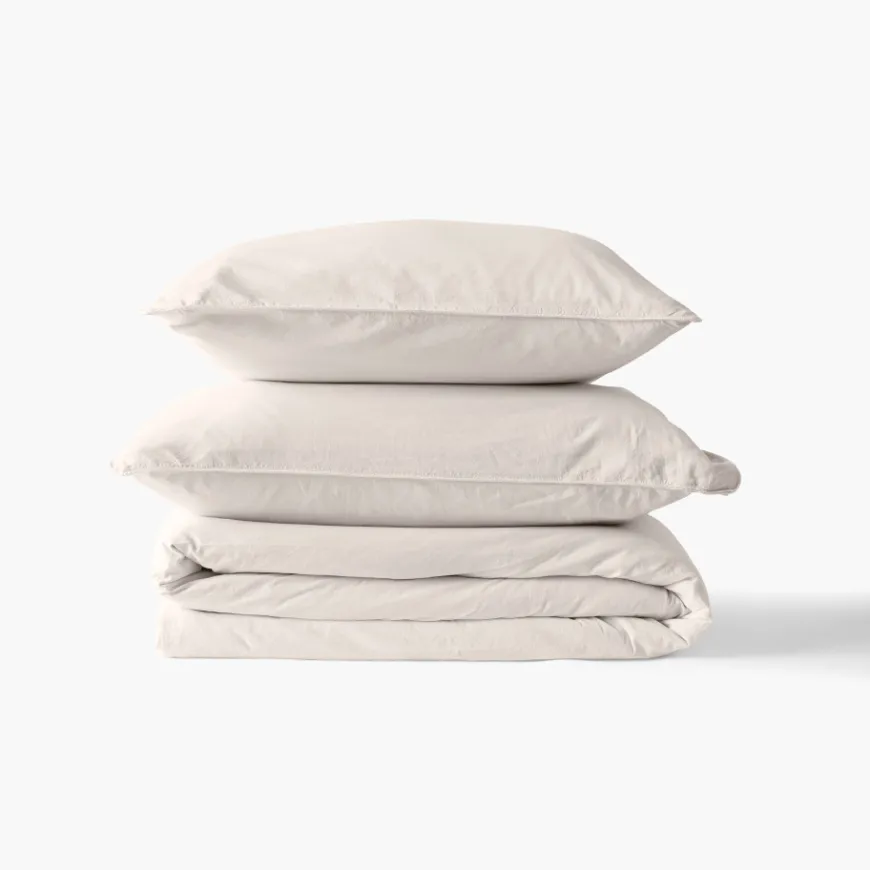 Housses De Couette|Carré Blanc Housse de couette pur coton lavé biologique Souffle vanille