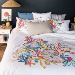 Housses De Couette|Carré Blanc Housse de couette réversible percale de coton Récif