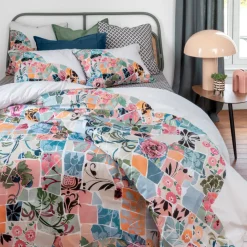 Housses De Couette|Carré Blanc Housse de couette réversible percale de coton Azulejos
