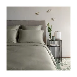 Housses De Couette|Carré Blanc Housse de couette satin de coton lavé biologique Quartz jade