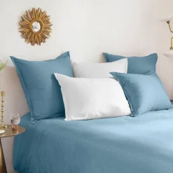 Housses De Couette|Carré Blanc Housse de couette satin de coton jacquard pois et rayures Prestige glacier
