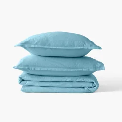 Housses De Couette|Carré Blanc Housse de couette satin de coton jacquard pois et rayures Prestige glacier