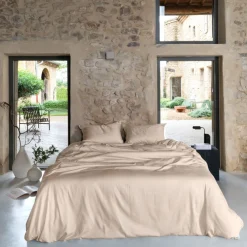 Coffrets Cadeaux|Housses De Couette|Carré Blanc Housse de couette satin de coton lavé bio Quartz dune