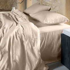 Coffrets Cadeaux|Housses De Couette|Carré Blanc Housse de couette satin de coton lavé bio Quartz dune