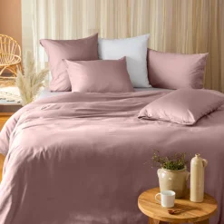 Housses De Couette|Carré Blanc Housse de couette satin de coton lavé bio Quartz blush