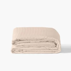 Housses De Couette|Carré Blanc Housse de couette satin de coton jacquard pois et rayures Prestige nacre