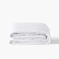 Housses De Couette|Carré Blanc Housse de couette satin de coton jacquard pois et rayures Prestige blanc