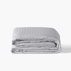 Housses De Couette|Carré Blanc Housse de couette satin de coton jacquard pois et rayures Prestige tourterelle
