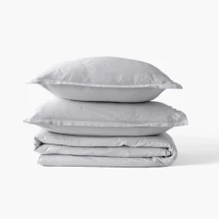 Housses De Couette|Carré Blanc Housse de couette satin de coton jacquard pois et rayures Prestige tourterelle