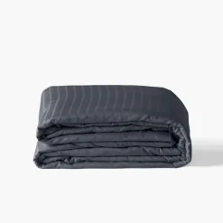 Housses De Couette|Carré Blanc Housse de couette satin de coton jacquard pois et rayures Prestige bleu nuit