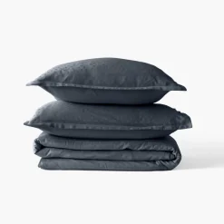Housses De Couette|Carré Blanc Housse de couette satin de coton jacquard pois et rayures Prestige bleu nuit