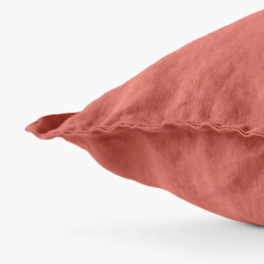Housses De Coussin|Carré Blanc Housse de coussin lin lavé Songe terre cuite