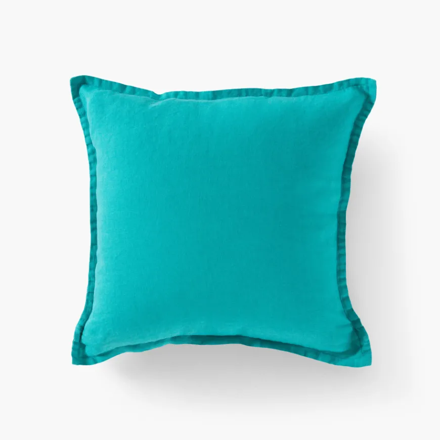 Housses De Coussin|Carré Blanc Housse de coussin lin lavé Songe menthe