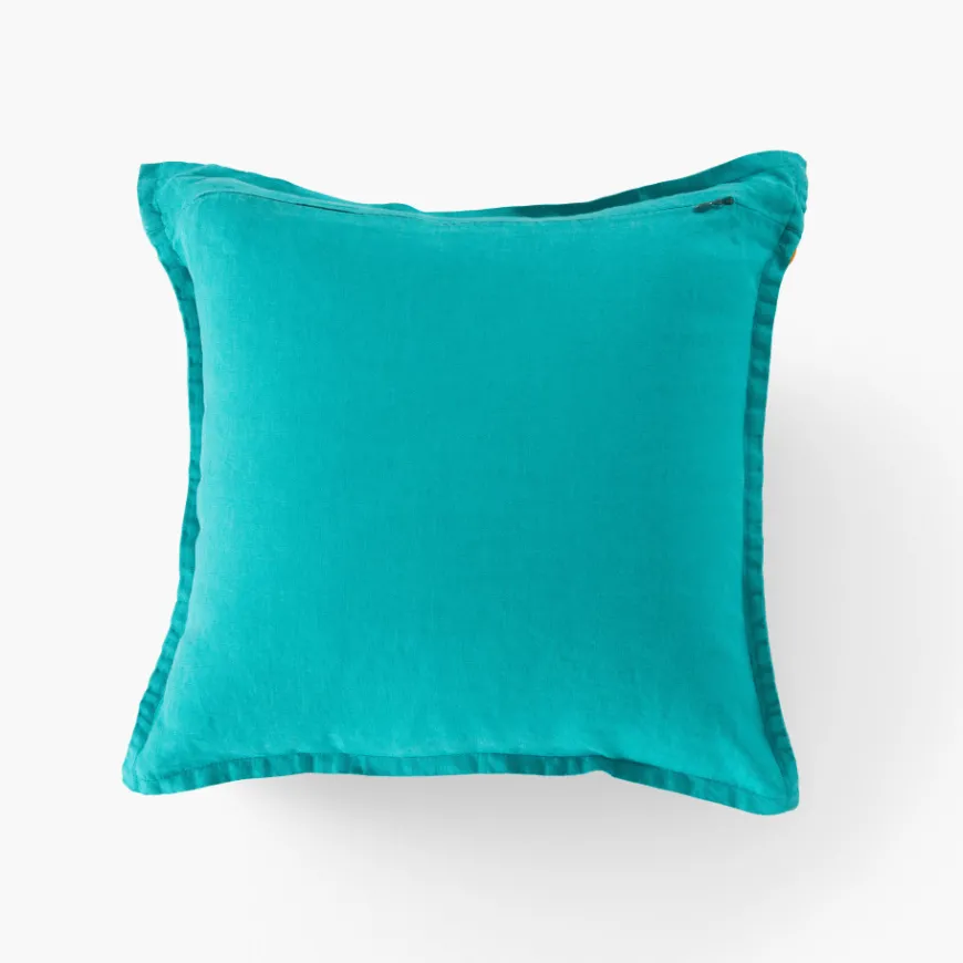 Housses De Coussin|Carré Blanc Housse de coussin lin lavé Songe menthe