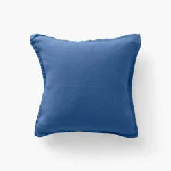 Housses De Coussin|Carré Blanc Housse de coussin lin lavé Songe bleu de chine