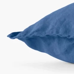 Housses De Coussin|Carré Blanc Housse de coussin lin lavé Songe bleu de chine