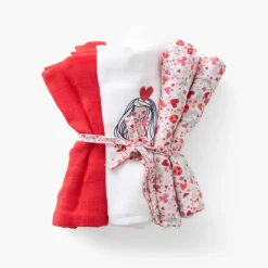Accessoires|Carré Blanc Langes coton bio Mes Rêves rouge tendre