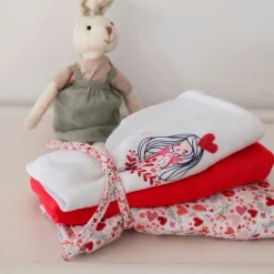 Accessoires|Carré Blanc Langes coton bio Mes Rêves rouge tendre