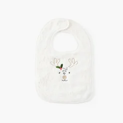Bavoirs & Mini-bavoirs|Nouveautés Bébénew|Carré Blanc Mini bavoir coton Xmasful ivoire
