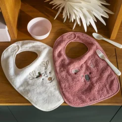 Bavoirs & Mini-bavoirs|Nouveautés Bébénew|Carré Blanc Mini bavoir coton Xmasful ivoire