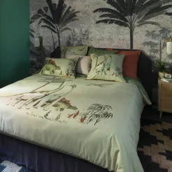 Linge De Litbio|Carré Blanc Parure de lit réversible pur coton biologique Dinotopi kaki