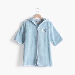 Peignoirs 12 Mois - 10 Ans|Carré Blanc Peignoir bébé coton bio à capuche zippé Illumine bleu polaire