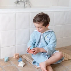 Peignoirs 12 Mois - 10 Ans|Carré Blanc Peignoir bébé coton bio à capuche zippé Illumine bleu polaire