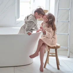 Peignoirs 12 Mois - 10 Ans|Carré Blanc Peignoir bébé coton biologique à capuche Devine blush
