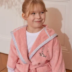 Peignoirs 12 Mois - 10 Ans|Carré Blanc Peignoir bebe coton biologique à capuche Festine rose sorbet
