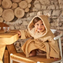 Peignoirs 12 Mois - 10 Ans|Carré Blanc Peignoir enfant bouclette de coton bio à capuche Safari