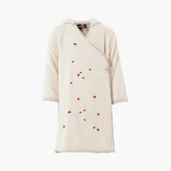 Peignoirs 12 Mois - 10 Ans|Carré Blanc Peignoir enfant coton biologique cache-coeur à capuche Raphia ivoire