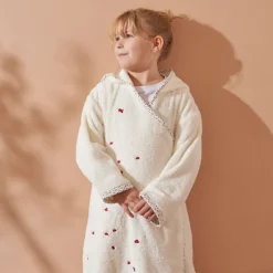 Peignoirs 12 Mois - 10 Ans|Carré Blanc Peignoir enfant coton biologique cache-coeur à capuche Raphia ivoire