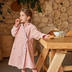 Peignoirs 12 Mois - 10 Ans|Carré Blanc Peignoir enfant coton bio cache-cœur à capuche brodé Rêve d'or dragée