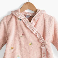 Peignoirs 12 Mois - 10 Ans|Carré Blanc Peignoir enfant coton bio cache-cœur à capuche brodé Rêve d'or dragée