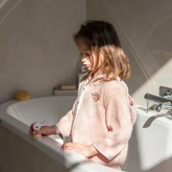 Peignoirs 12 Mois - 10 Ans|Carré Blanc Peignoir enfant coton bio à capuche zippé Illumine vieux rose