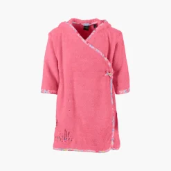 Peignoirs 12 Mois - 10 Ans|Carré Blanc Peignoir enfant coton biologique cache cœur à capuche brodé Poésie corail