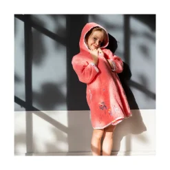 Peignoirs 12 Mois - 10 Ans|Carré Blanc Peignoir enfant coton biologique cache cœur à capuche brodé Poésie corail