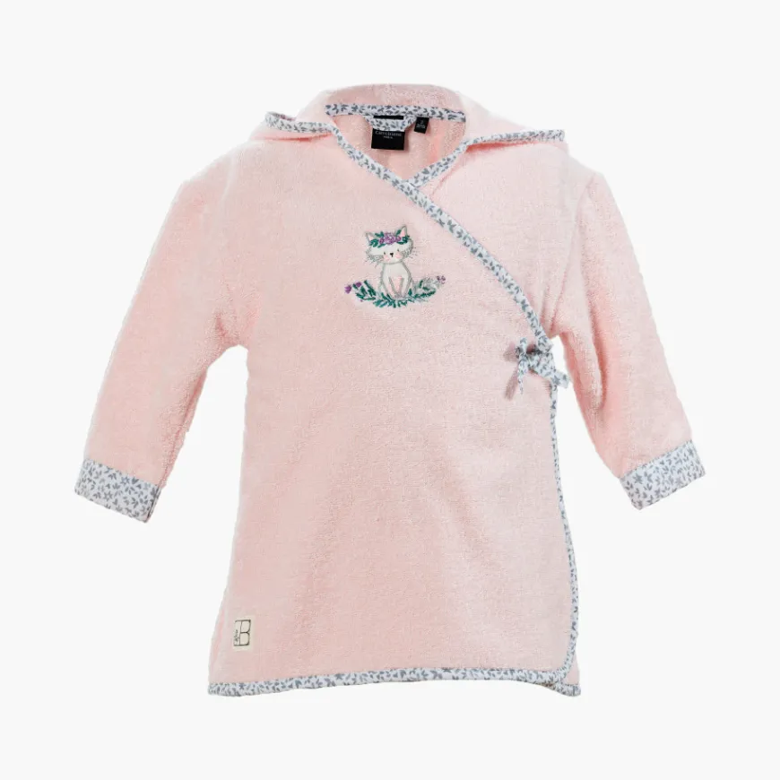 Peignoirs 12 Mois - 10 Ans|Carré Blanc Peignoir enfant coton biologique cache cœur à capuche brodé Câline dragée