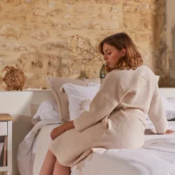 Coffrets Cadeaux|Peignoirs Femme|Carré Blanc Peignoir femme col kimono coton Amorgos naturel