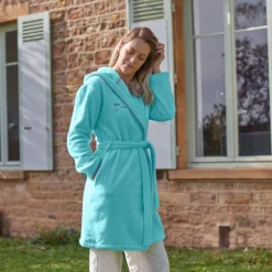 Peignoirs Femme|Carré Blanc Peignoir femme coton à capuche Abysse lagon