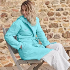 Peignoirs Femme|Carré Blanc Peignoir femme coton à capuche Abysse lagon