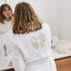 Coffrets Cadeaux|Peignoirs Femme|Carré Blanc Peignoir femme coton col kimono Mon Ange