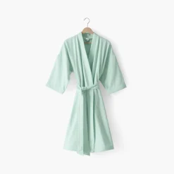 Coffrets Cadeaux|Peignoirs Femme|Carré Blanc Peignoir femme coton col kimono Calypte vert d'eau