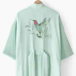 Coffrets Cadeaux|Peignoirs Femme|Carré Blanc Peignoir femme coton col kimono Calypte vert d'eau