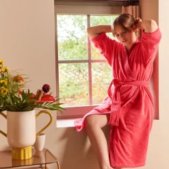 Coffrets Cadeaux|Peignoirs Femme|Carré Blanc Peignoir femme coton col kimono Rosella coquelicot