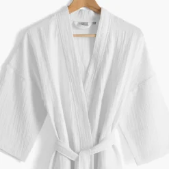 Peignoirs Femme|Carré Blanc Peignoir femme gaze de coton biologique Naturelle blanc