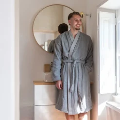 Peignoirs Homme|Carré Blanc Peignoir homme coton col kimono Equinoxe gris étain