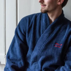 Peignoirs Homme|Carré Blanc Peignoir homme coton col kimono Amours marine