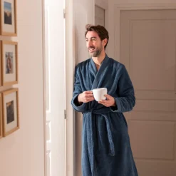 Peignoirs Homme|Carré Blanc Peignoir homme coton moelleux Roméo bleu