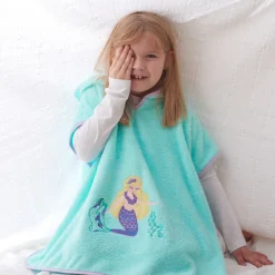 Ponchos|Carré Blanc Poncho enfant coton à capuche Calliopé lagon